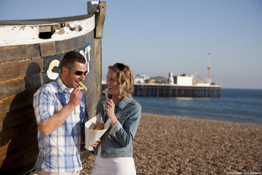 Fish and chips on the beach at Brighton