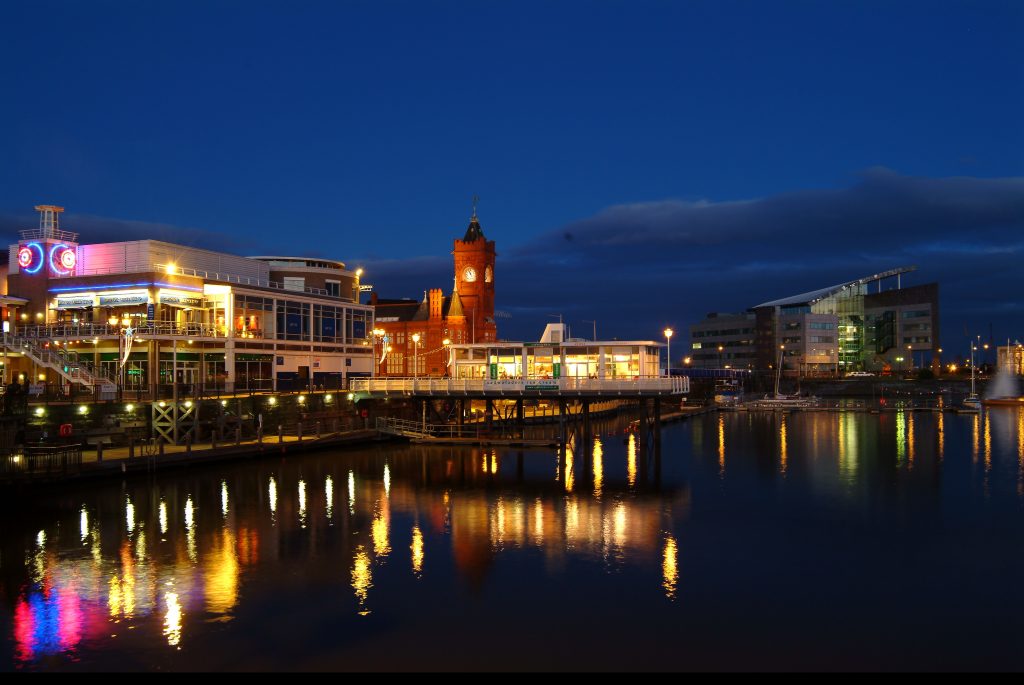 Cardiff Bay, Wales at night