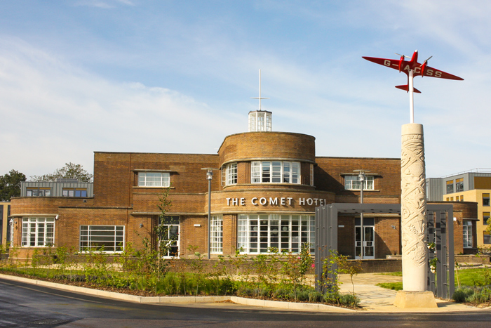 The Comet Hotel London Hatfield with the iconic plane that it's named after.