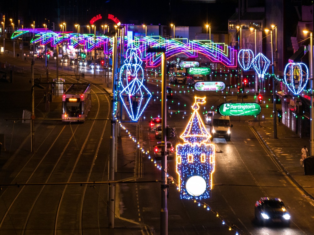 Image of the Blackpool Illuminations on a Winter Night. 