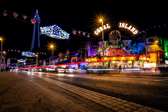 Image of the Blackpool Illuminations on a Winter Night. 