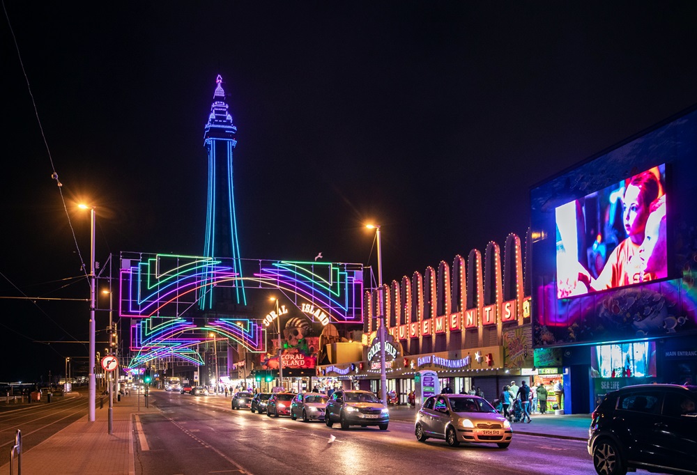 Image of the Blackpool Illuminations on a Winter Night. 