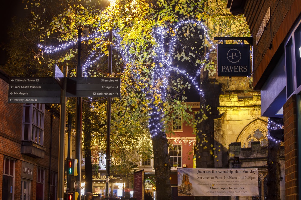 An image showing the York Winter lights on a winter night. 