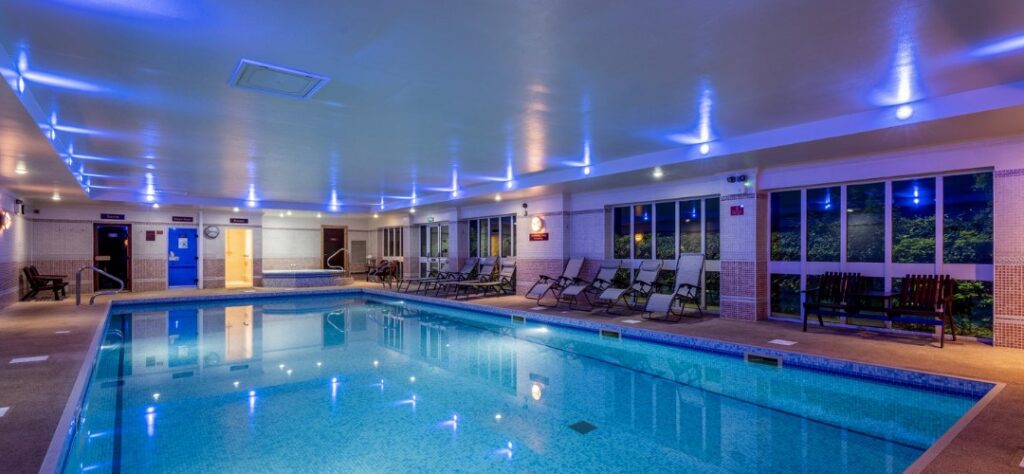 Image of the swimming pool at the Barn Hotel. 