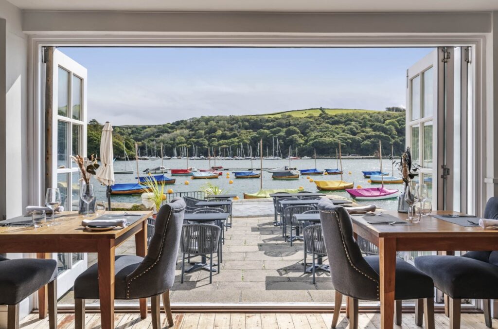 View from the restaurant of The Old Quay House Hotel. 