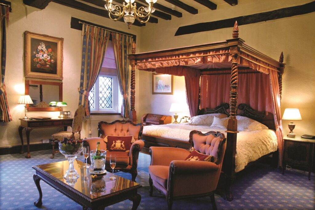 An image of a guestroom at Albright Hussey Manor, part of our Love Your Stay feature. 